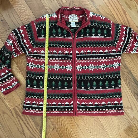 Heirloom Collectibles Christmas Cardigan Sweater Women Large Zip Front Fair Isle - Picture 7 of 10